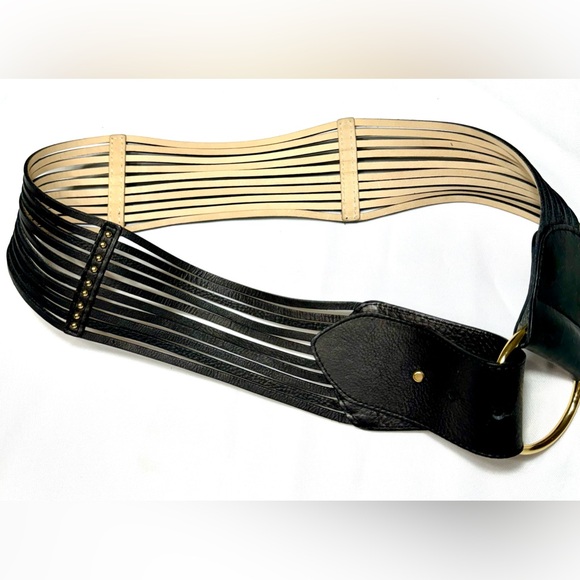 Belt  Leather Belt Black /Gold  with Metal Beads adjustable - Picture 3 of 9